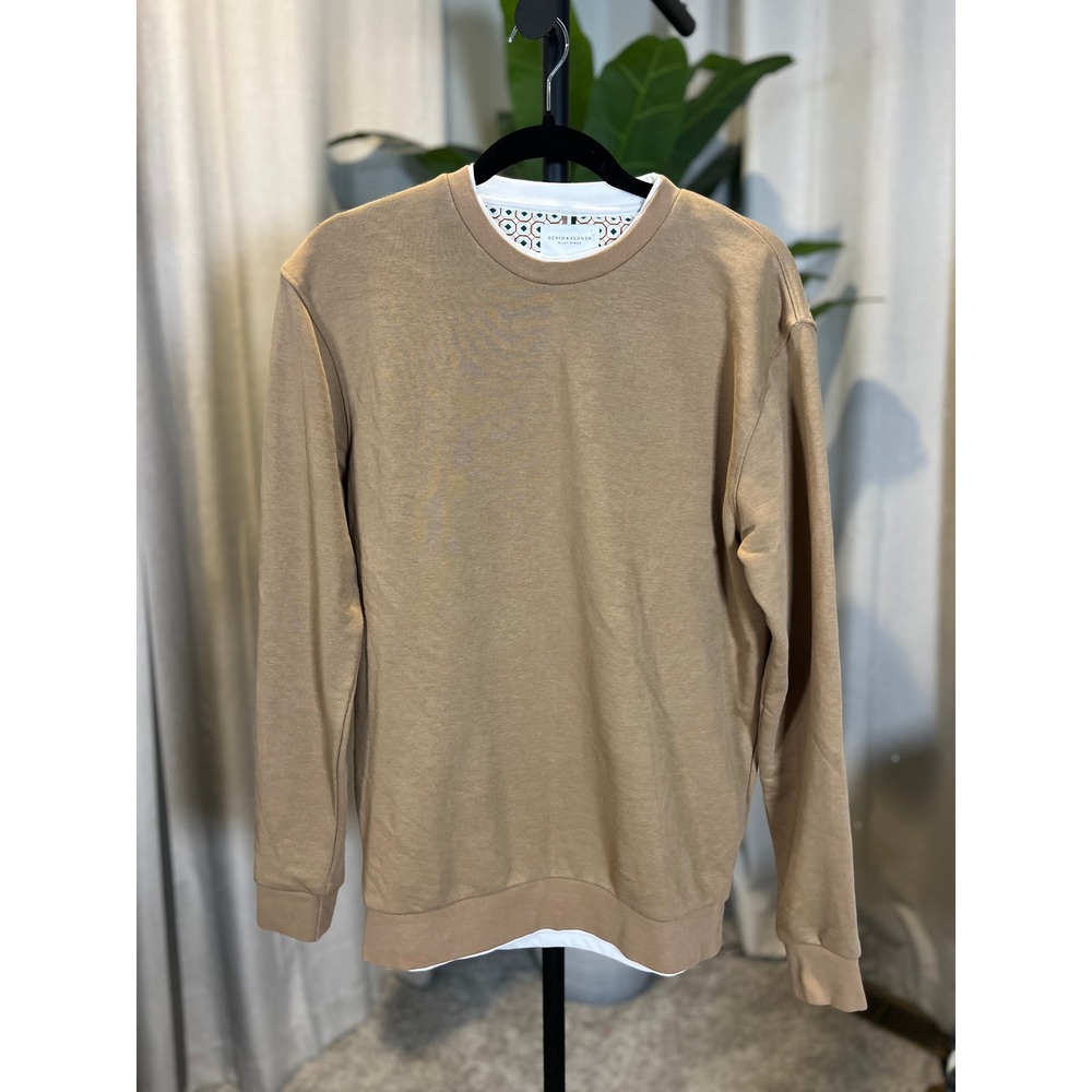 Denim & Flower Ricky Singh Mens Medium Tan Layered Crewneck Sweatshirt